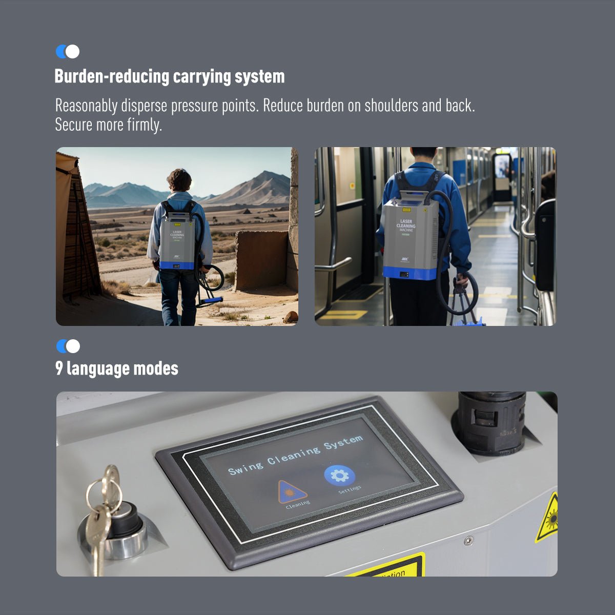 200W Backpack Laser Cleaning Machine with Self - Propelled Laser Rust Remover Uniform Cleaning Suitable for Paint/Oil Removal - SFX SolutionBackpack Laser Cleaning Machine