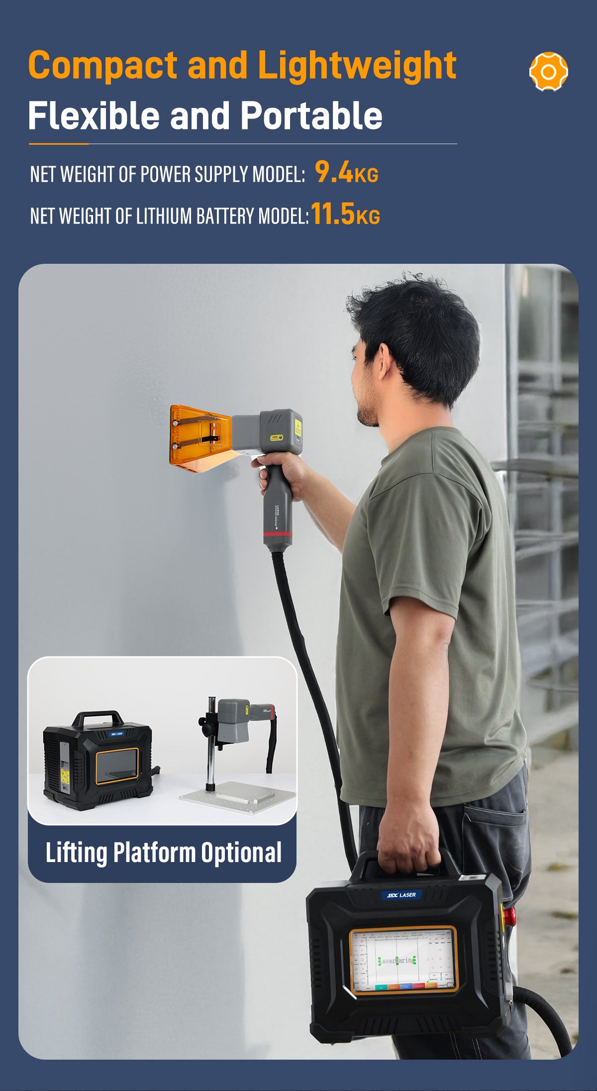 60W Fiber Laser Engraver Portable Handheld Laser Marking Machine Linux System 8 Core, 7-Inch Touch Screen, Dual Power, Infrared Positioning for Metal/Non-Metal Marking