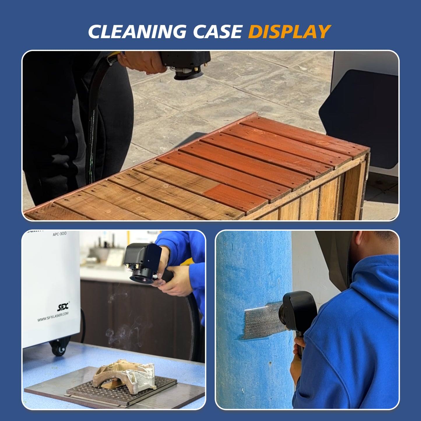 US Stock APC 300 Air-Cooled Portable Pulse Laser Cleaning Machine for Wood, Rust, Paint - High Precision & Non-Destructive 200W 300W Portable Pulse Laser Stripping Machine For Furniture Restoration