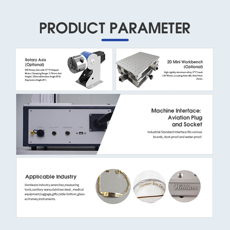 Fiber Laser Engraver 20/30/50W JPT Laser Marking Machines for Metal Portable Deep Engraver Lightburn Compatible