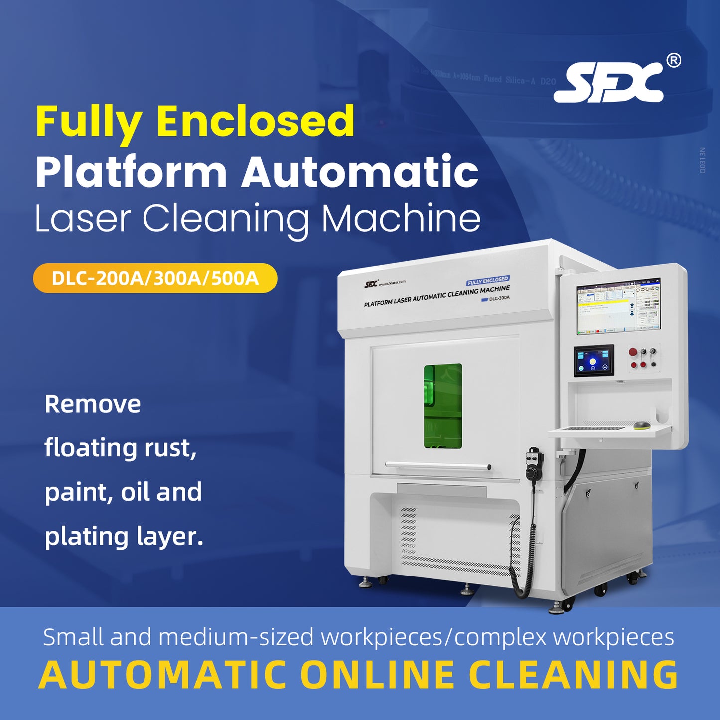 Automatic Fiber Laser Cleaner - 300/500W Fully Enclosed Platform, Single/Multi Mode, 300*300mm, 3 Axis Linkage - Industrial Grade Laser Tool for Removing Paint, Rust, Oil, and Coating