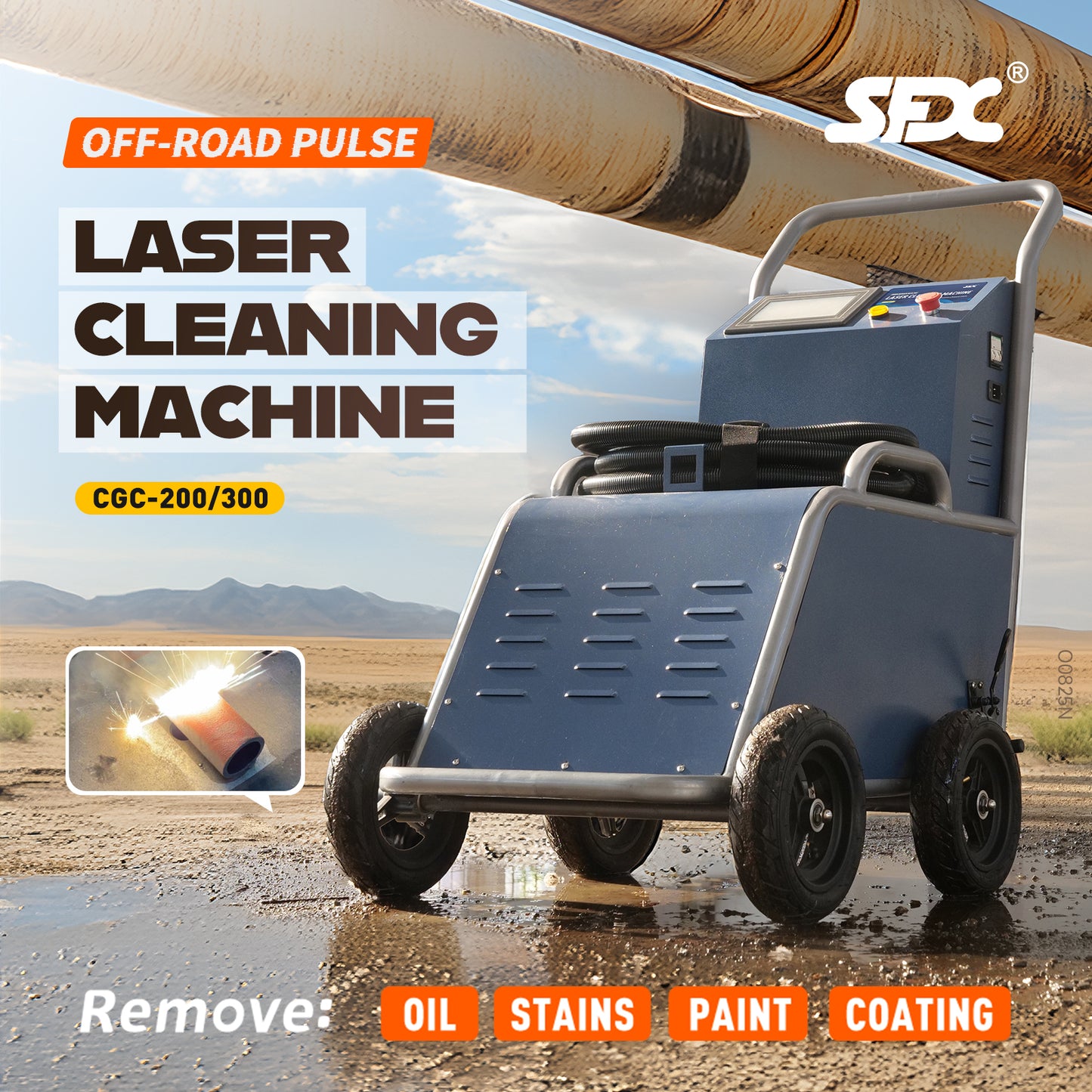 Off Road Pulse Laser Cleaner 300W Laser Rust Removal High Cleaning Efficiency Dual Cleaning Head Protection Suit Outdoor and Field Oil/Stains/Paint/Coating Cleaning