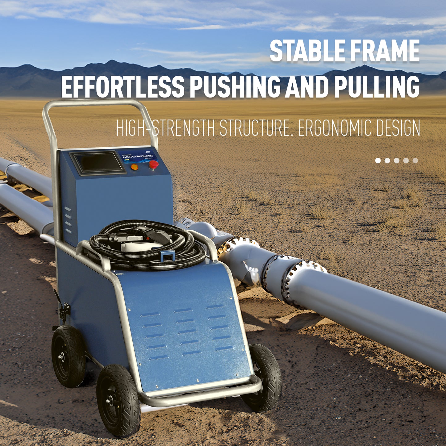 Off Road Pulse Laser Cleaner 300W Laser Rust Removal High Cleaning Efficiency Dual Cleaning Head Protection Suit Outdoor and Field Oil/Stains/Paint/Coating Cleaning