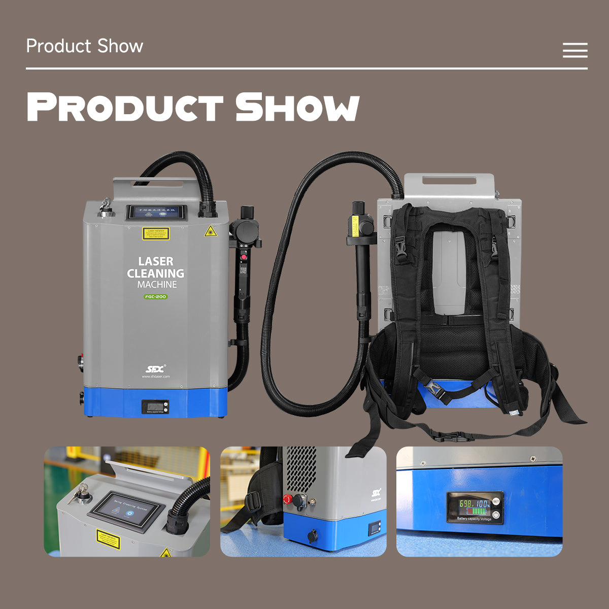 Backpack Laser Cleaning Machine 200W Laser Paint Removal 8 Cleaning Modes Battery/Power Suitable for Paint/Oil Removal
