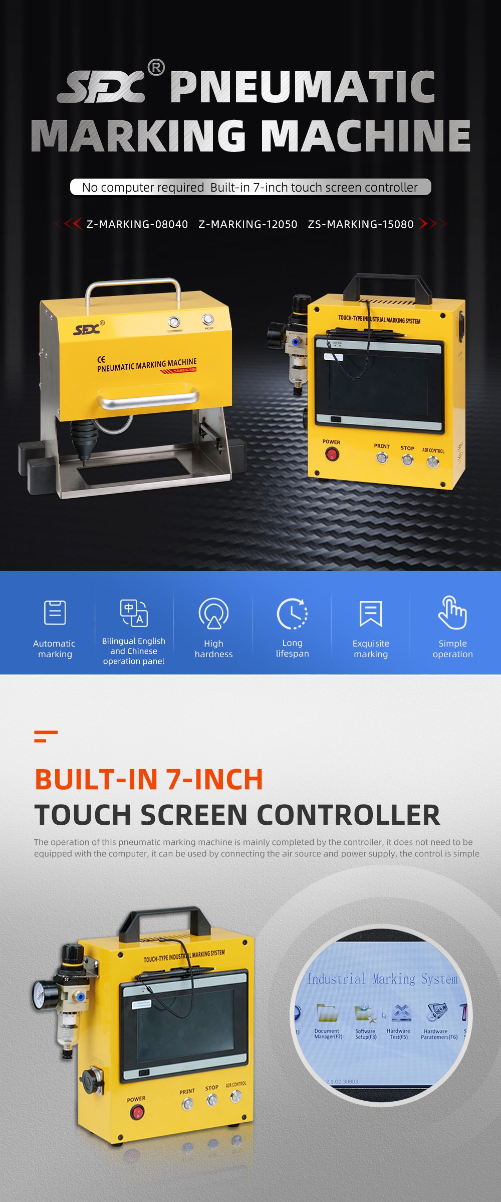 US STOCK 100W Pneumatic Dot Peen Metal Engraving Machine Pneumatic Dot Peen Marking Machine Engraving Size 120x50mm(4.7X2inch) Depth 0.02-1 mm Pneumatic Metal Engraving Machine for VIN,Date