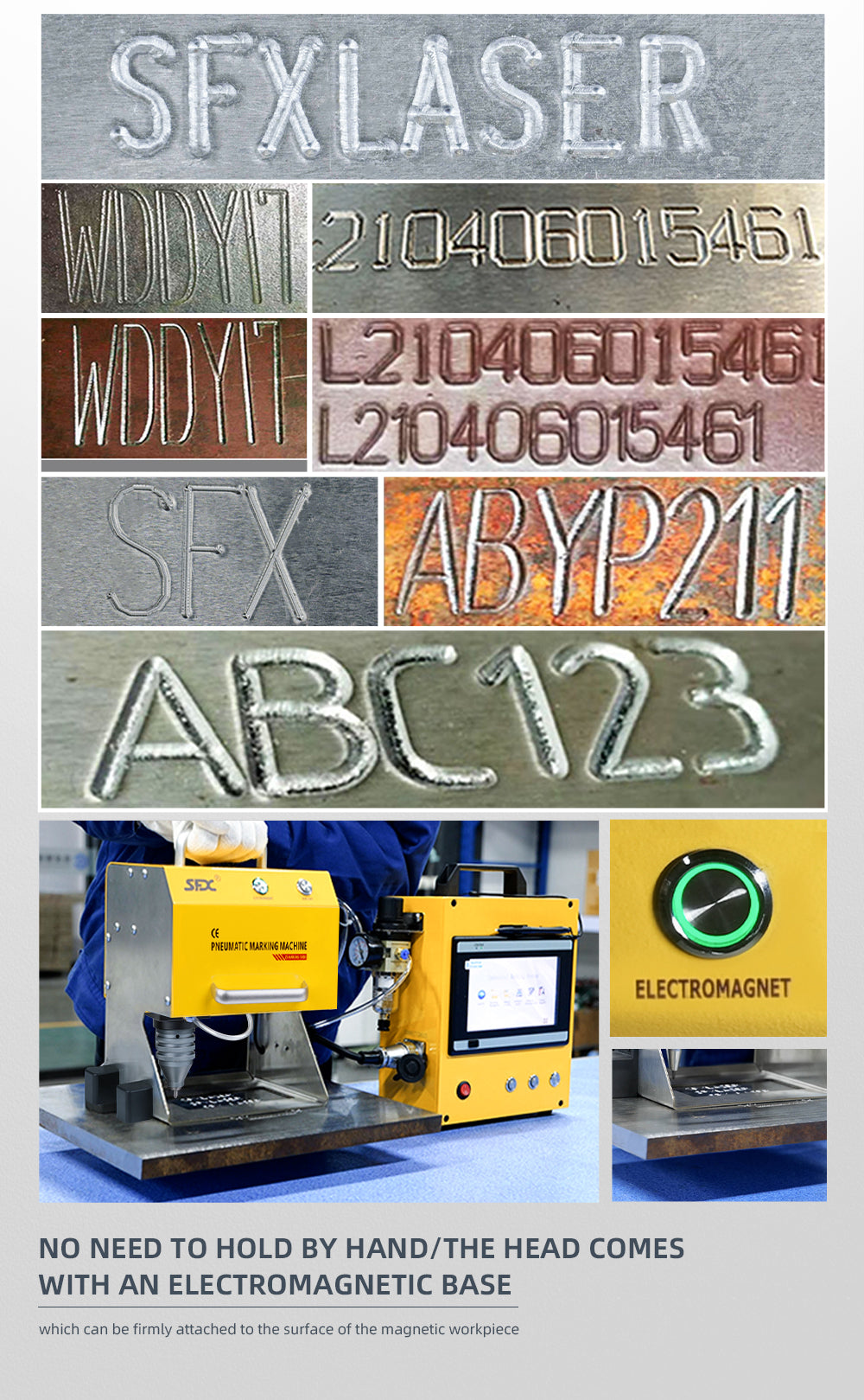 US STOCK 100W Pneumatic Dot Peen Metal Engraving Machine Pneumatic Dot Peen Marking Machine Engraving Size 120x50mm(4.7X2inch) Depth 0.02-1 mm Pneumatic Metal Engraving Machine for VIN,Date