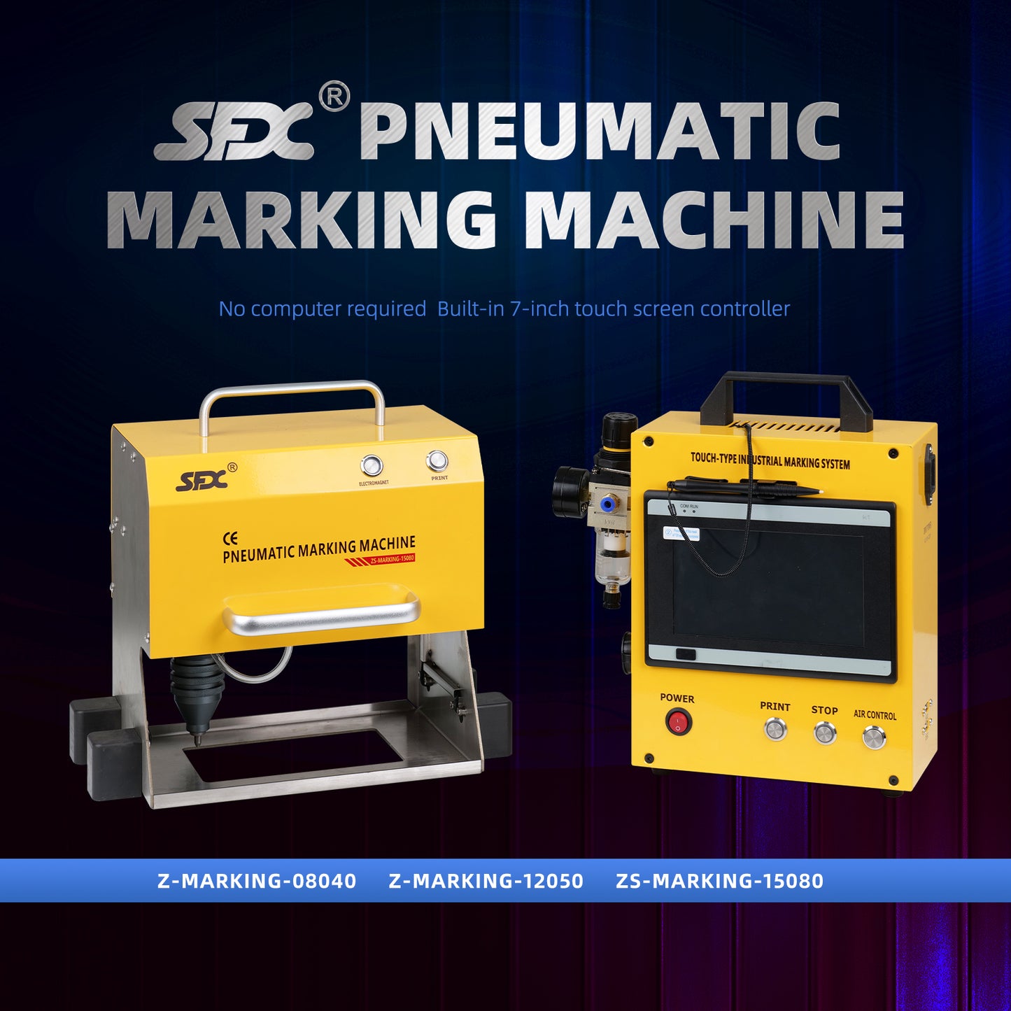 Pneumatic Metal Dot Peen Marking Machine 150x80mm(5.9x3.15inch) Metal Maker with Powerful Electromagnetic Base Pneumatic Portable Marking Machine