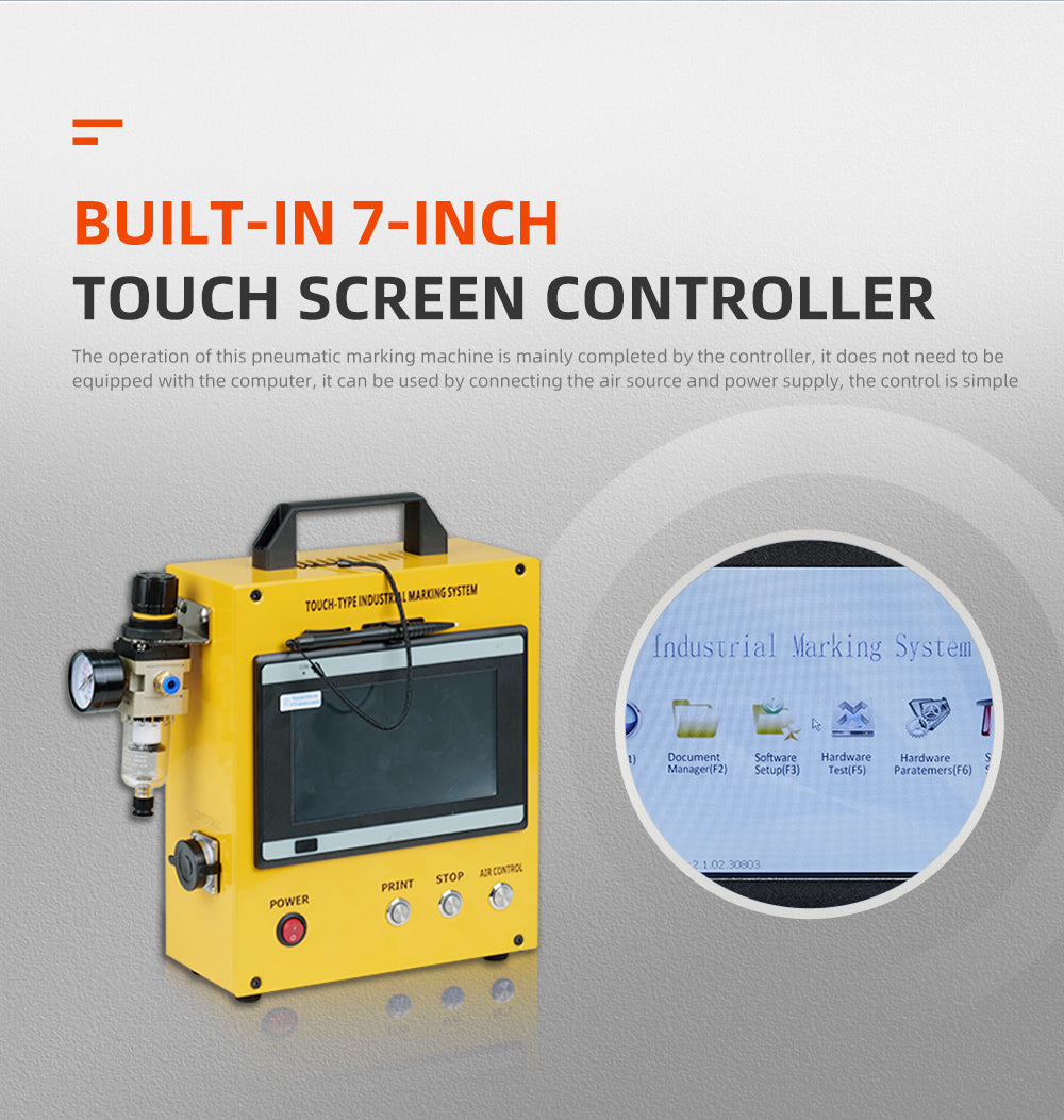 US STOCK 100W Pneumatic Dot Peen Metal Engraving Machine Pneumatic Dot Peen Marking Machine Engraving Size 120x50mm(4.7X2inch) Depth 0.02-1 mm Pneumatic Metal Engraving Machine for VIN,Date