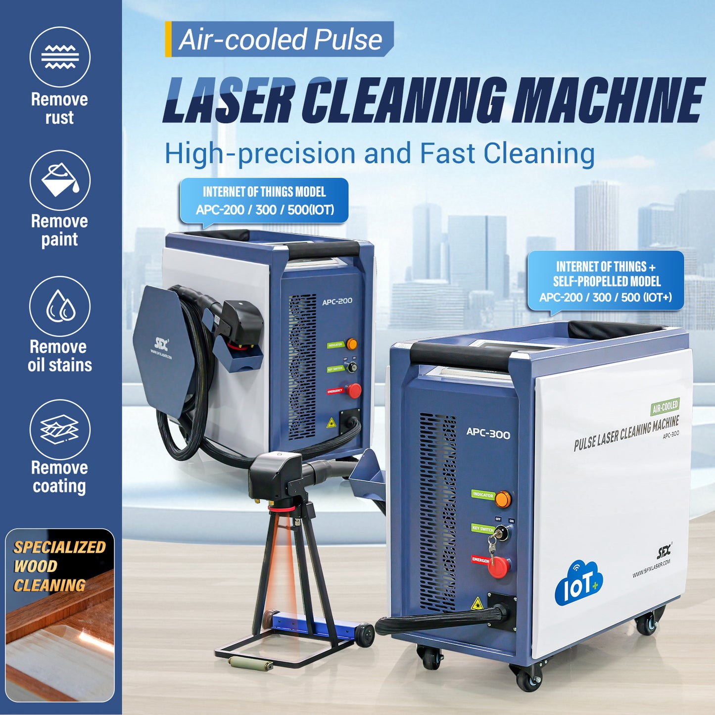 Air Cooled Laser Cleaning Machine for Wood, Rust & Paint 200W 300W 500W Portable Pulse Laser Stripping Machine For Furniture Restoration