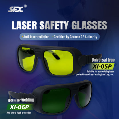 SFX Laser Safety Glasses XI-05P/XI-06P - CE EN207 Certified OD7+ OD8+ Goggles for Laser Cleaning, Welding, Marking & Cutting (800-1100nm Protection) Anti-Flash, Anti-Scratch, Wide Side Shield Bayer PC Frame Laser Radiation Protection