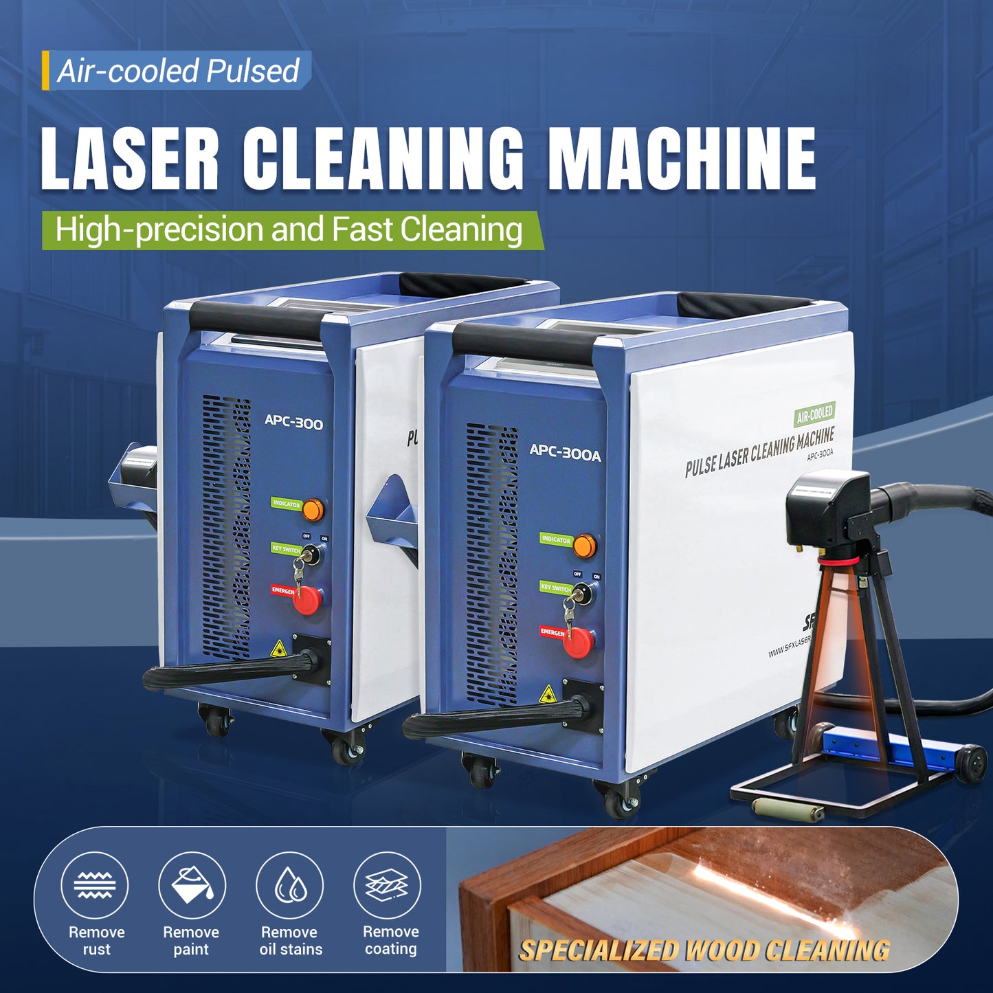 Air Cooled Laser Cleaning Machine for Wood 200W 300W Portable Pulse Laser Stripping Machine For Furniture Restoration Laser Rust And Paint Cleaner High-Precision Cleaning