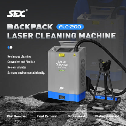 200W Backpack Laser Cleaning Machine with Self - Propelled Laser Rust Remover Uniform Cleaning Suitable for Paint/Oil Removal - SFX SolutionBackpack Laser Cleaning Machine
