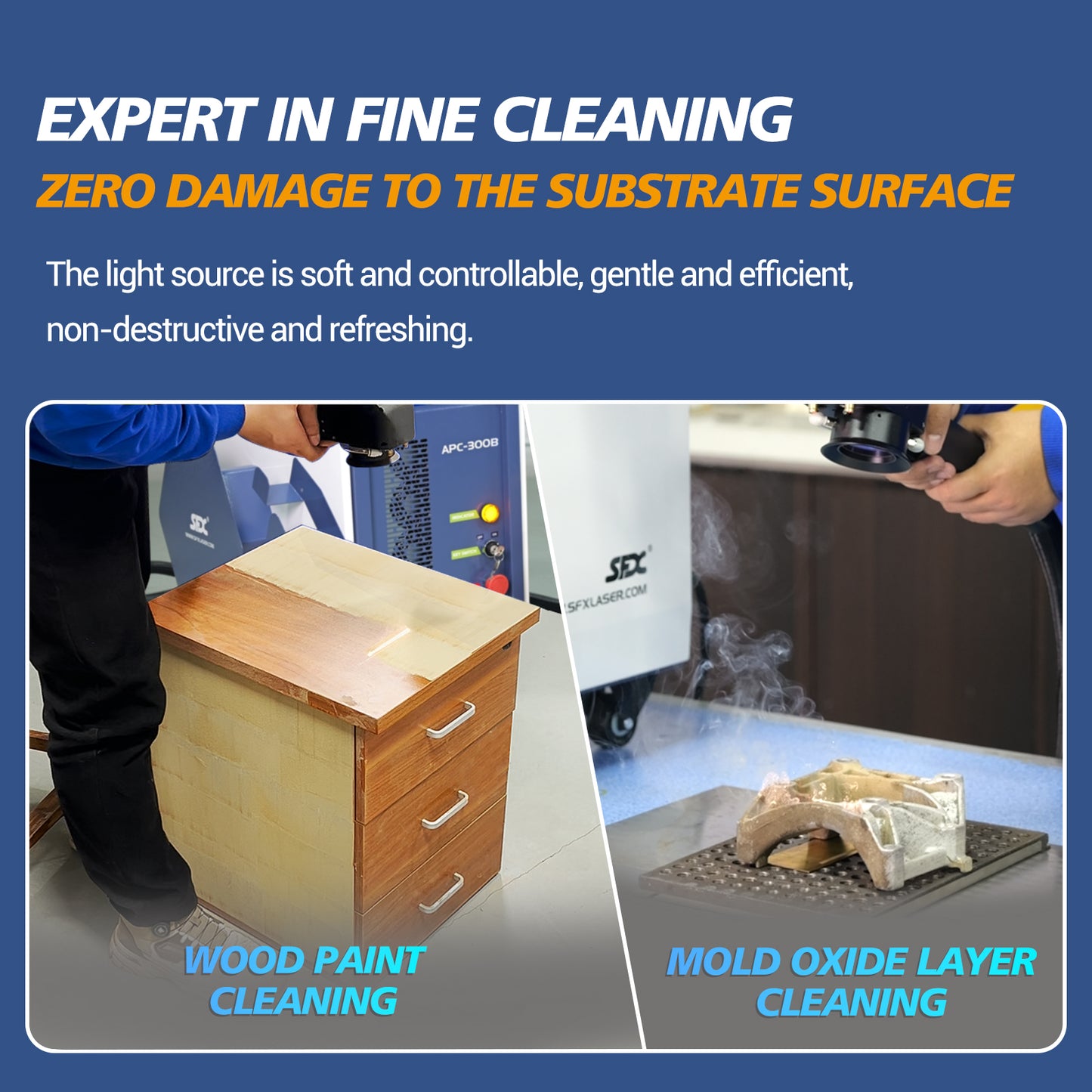 Air Cooled Laser Cleaning Machine for Wood 200W 300W Portable Pulse Laser Stripping Machine For Furniture Restoration Laser Rust And Paint Cleaner High-Precision Cleaning