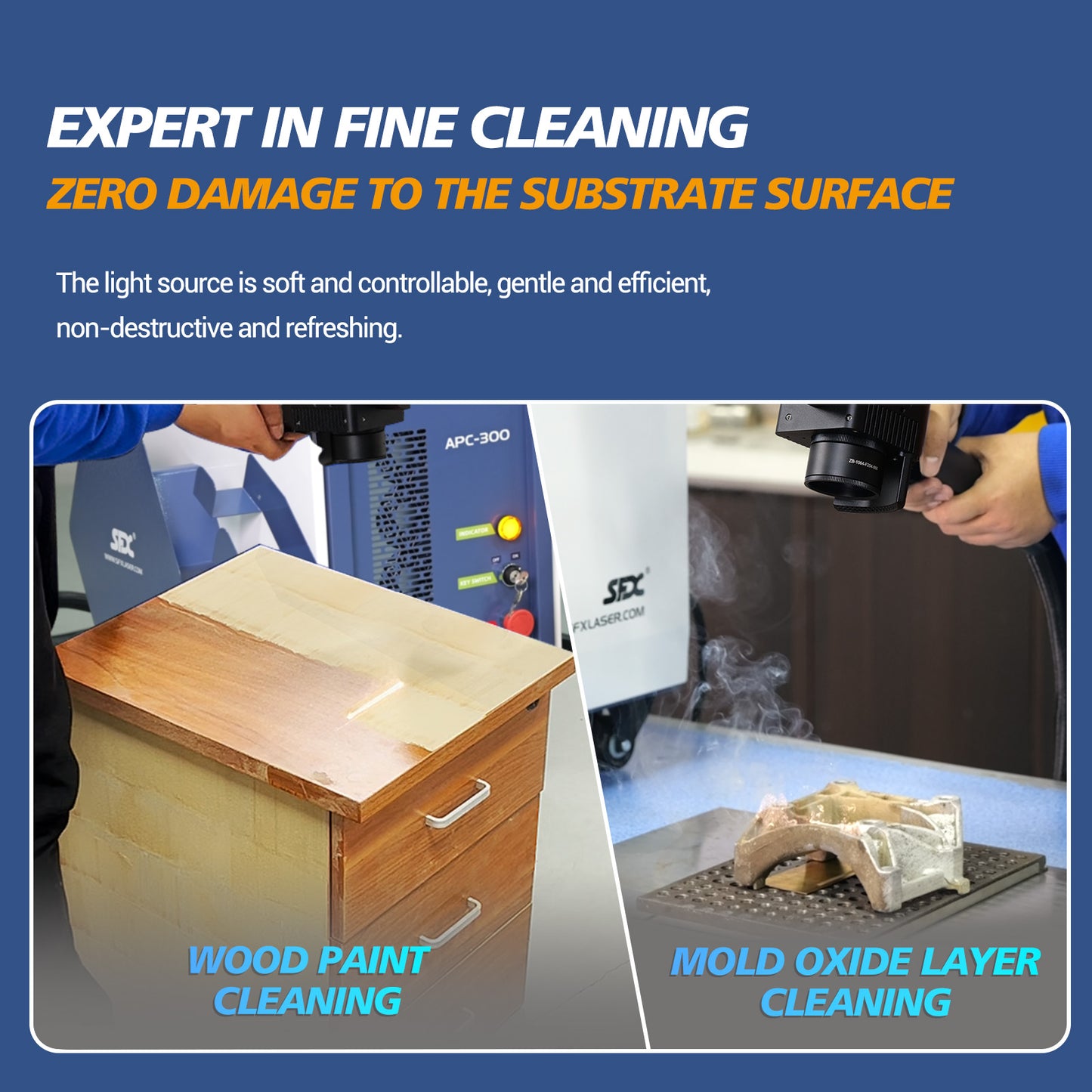 Air Cooled Laser Cleaning Machine for Wood, Rust & Paint 300W 500W Portable Pulse Laser Stripping Machine For Furniture Restoration