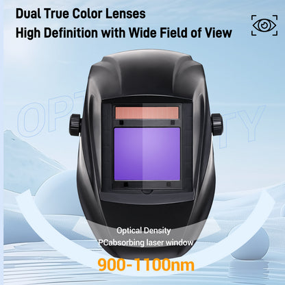 Laser Safety Helmet Auto Darkening Laser Welding Helmet Intelligent Automatic Dimming OD8+ 180° Flip Dual Power Supply Ideal for Laser Welding Machine and Laser Cleaning Machine