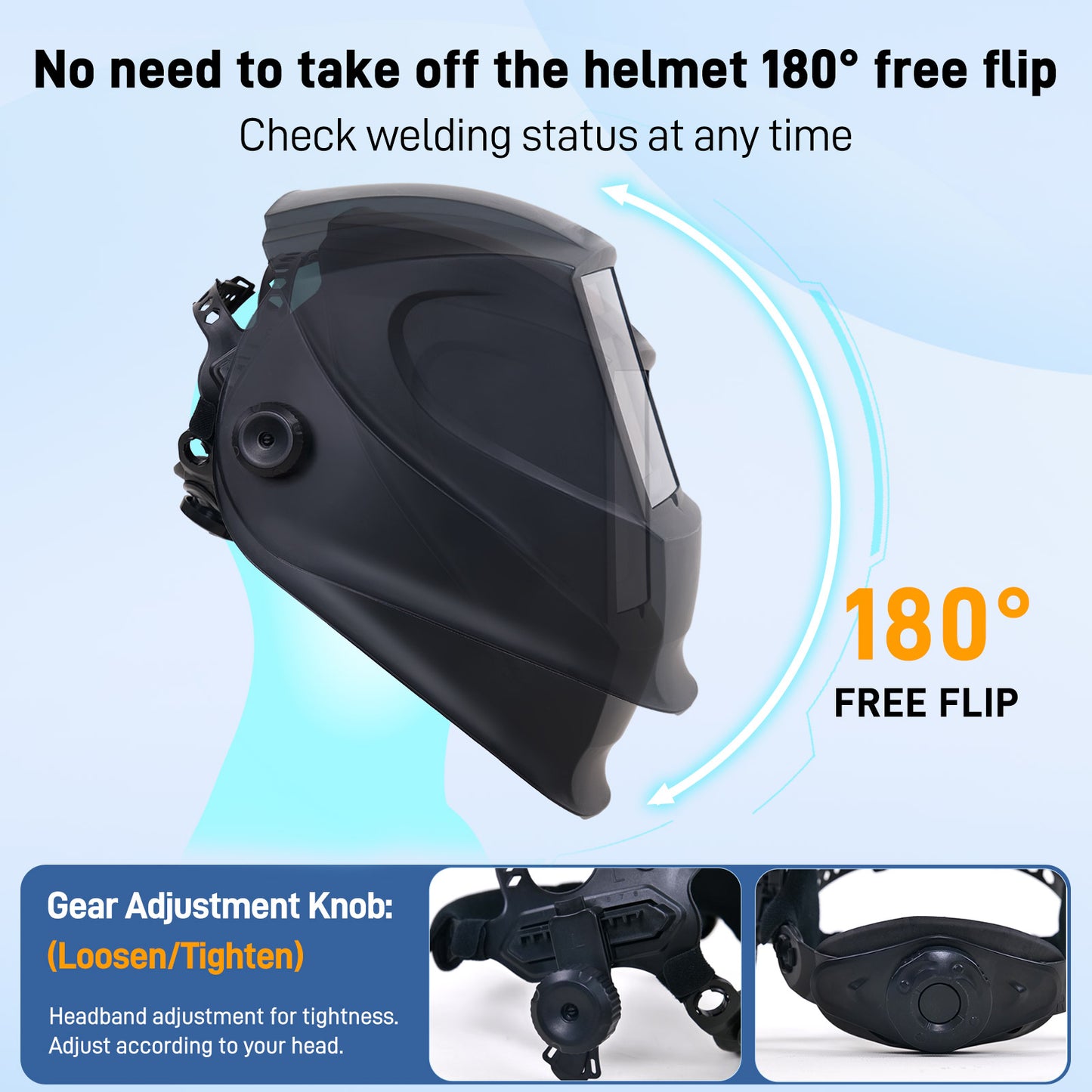 Laser Safety Helmet Auto Darkening Laser Welding Helmet Intelligent Automatic Dimming OD8+ 180° Flip Dual Power Supply Ideal for Laser Welding Machine and Laser Cleaning Machine