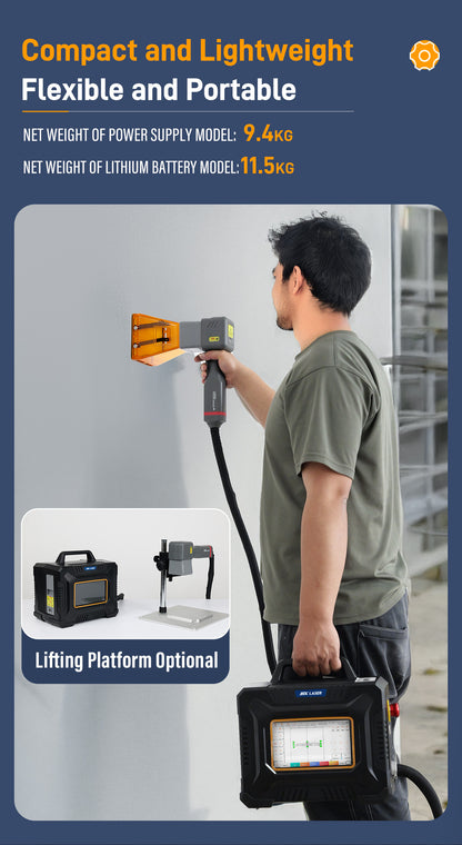 60W Fiber Laser Engraver Portable Handheld Laser Marking Machine Linux System 8 Core, 7-Inch Touch Screen, Dual Power, Infrared Positioning for Metal/Non-Metal Marking