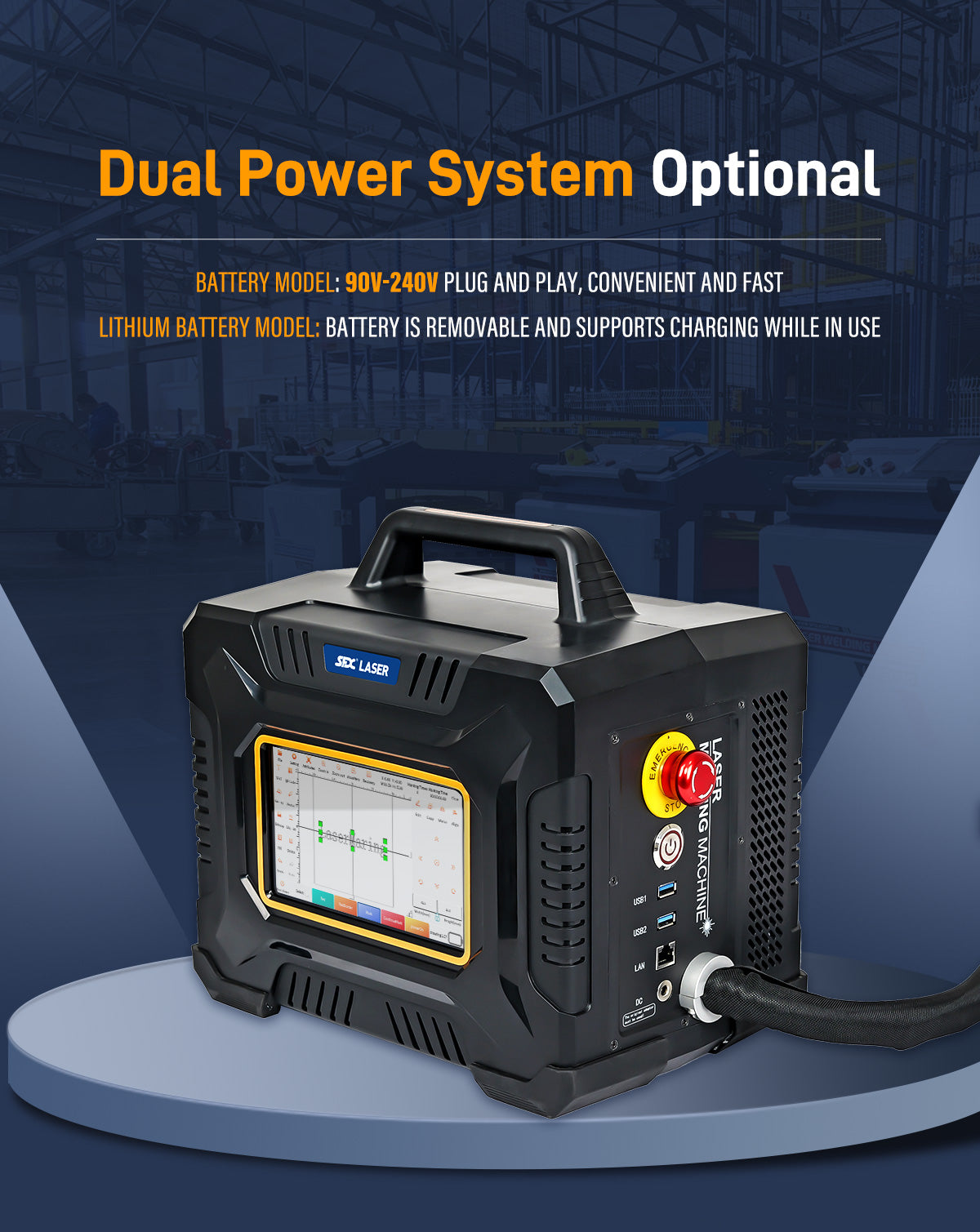 60W Fiber Laser Engraver Portable Handheld Laser Marking Machine Linux System 8 Core, 7-Inch Touch Screen, Dual Power, Infrared Positioning for Metal/Non-Metal Marking