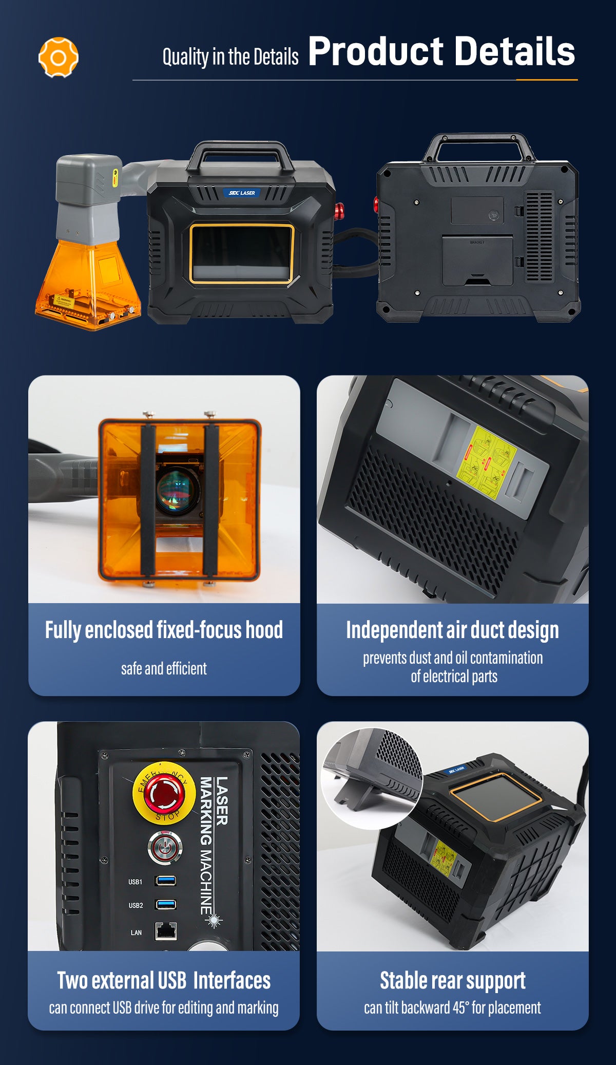 60W Fiber Laser Engraver Portable Handheld Laser Marking Machine Linux System 8 Core, 7-Inch Touch Screen, Dual Power, Infrared Positioning for Metal/Non-Metal Marking