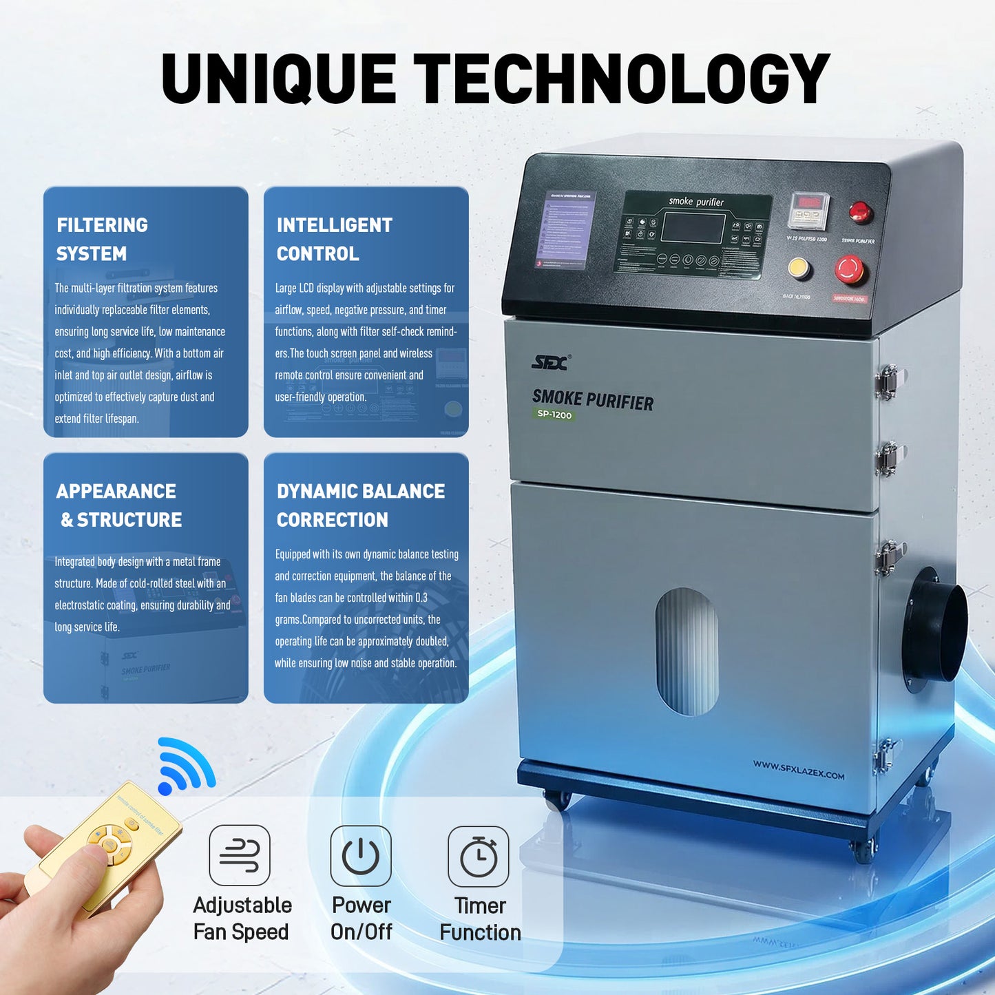 SFX 1200W High-Power Smoke Purifier with Auto Pulse Cleaning Industrial Laser Soldering Smoke Dust Purify Machine Fume Extractor Air Purifier