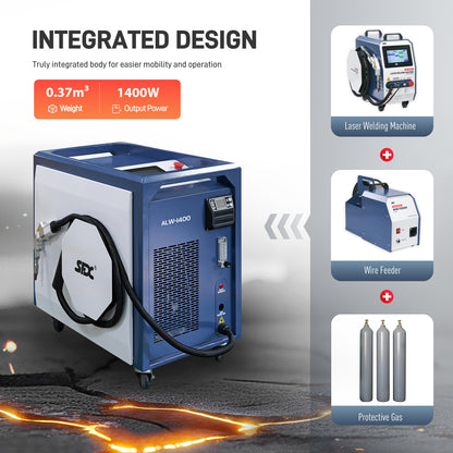 1400W Integrated Air-Cooled Laser Welding Machine No External Gas Required Built-in Auto Wire Feeder Air Cooled Handheld Laser Welder for Aluminum, Stainless Steel, Copper