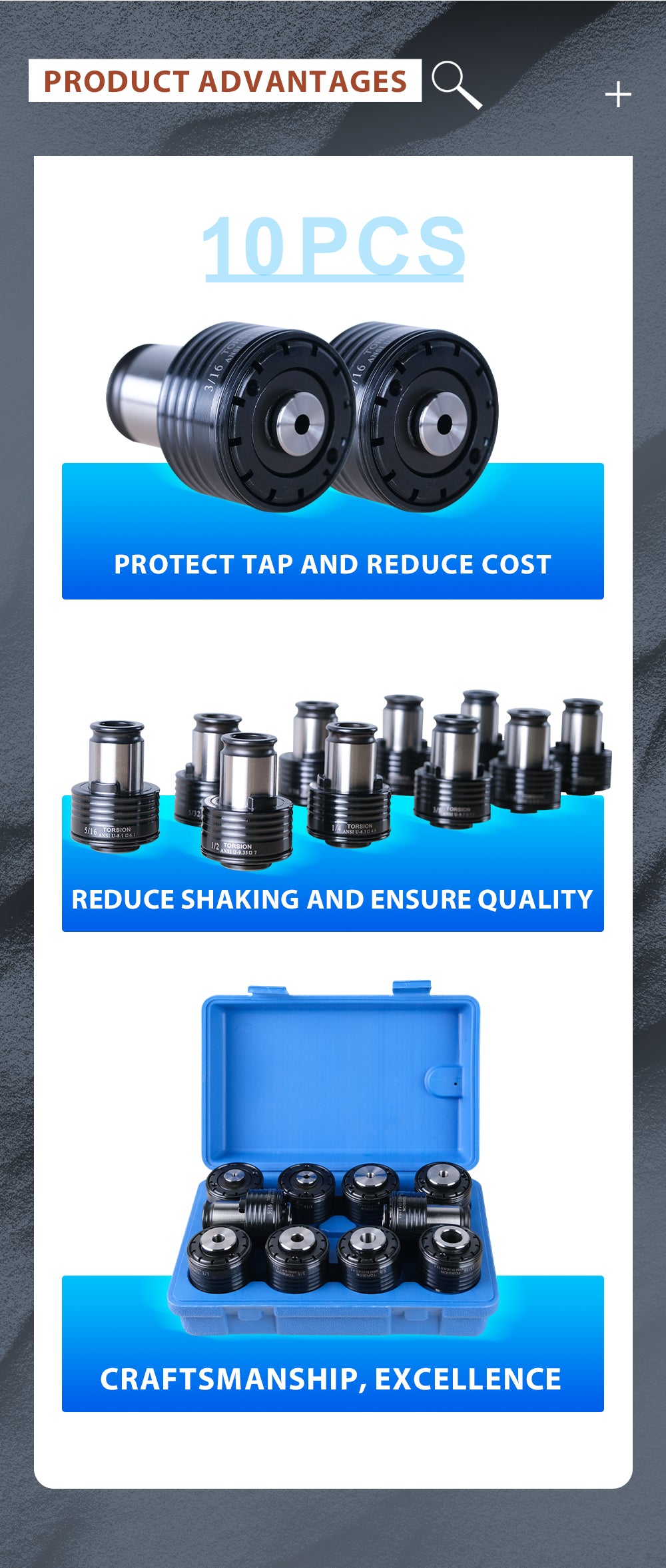 US Stock TC820 ANSI Collets 10pcs ANSI TC820 Tapping Adapters 8,5/32", 10,3/16", 14,1/4", 5/16", 3/8", 1/2'', 9/16", 5/8", 11/16", 13/16''  for M24 Electric Tapping Machine