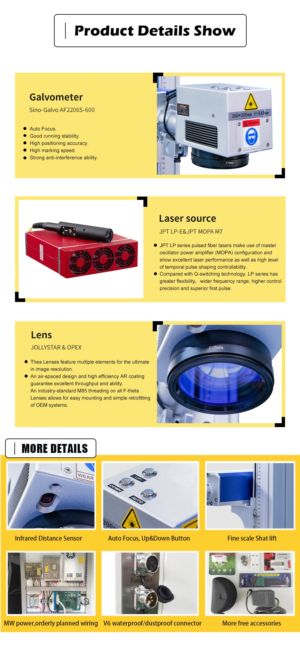 Auto Focus Fiber Laser Engraver 20/30/50W JPT Fiber Laser Marking Machine Engraving  Lens