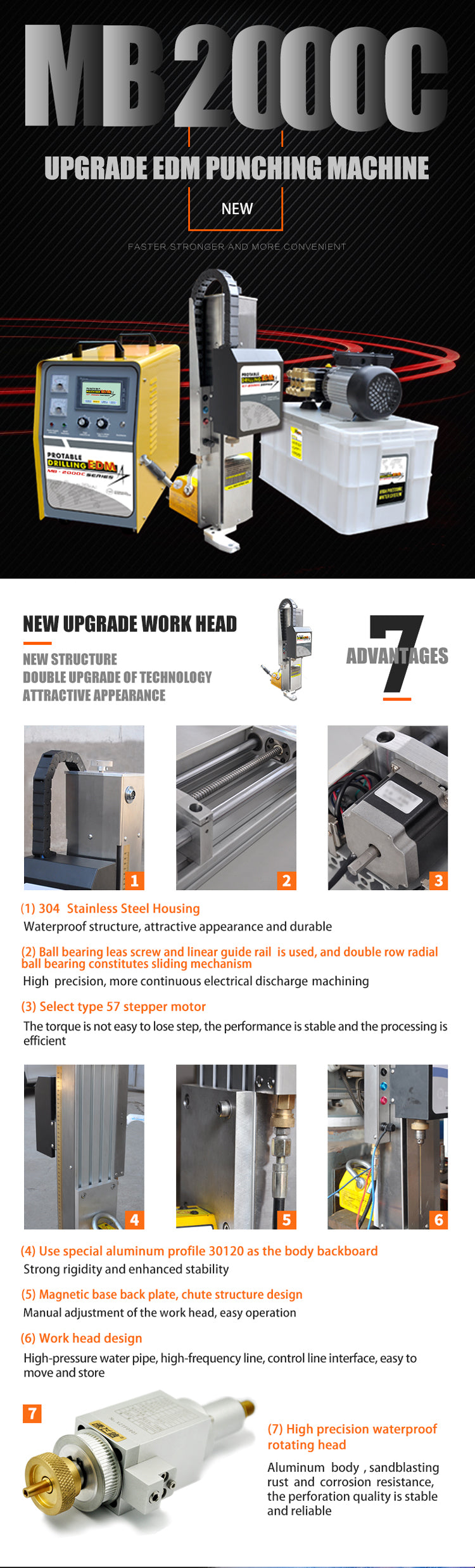 US STOCK MB-2000C EDM Drilling Machine Depth Setting Φ0.5-3mm(Φ0.02''-0.12'')1500W Portable EDM Driller Mircro Hole EDM Punching Machine