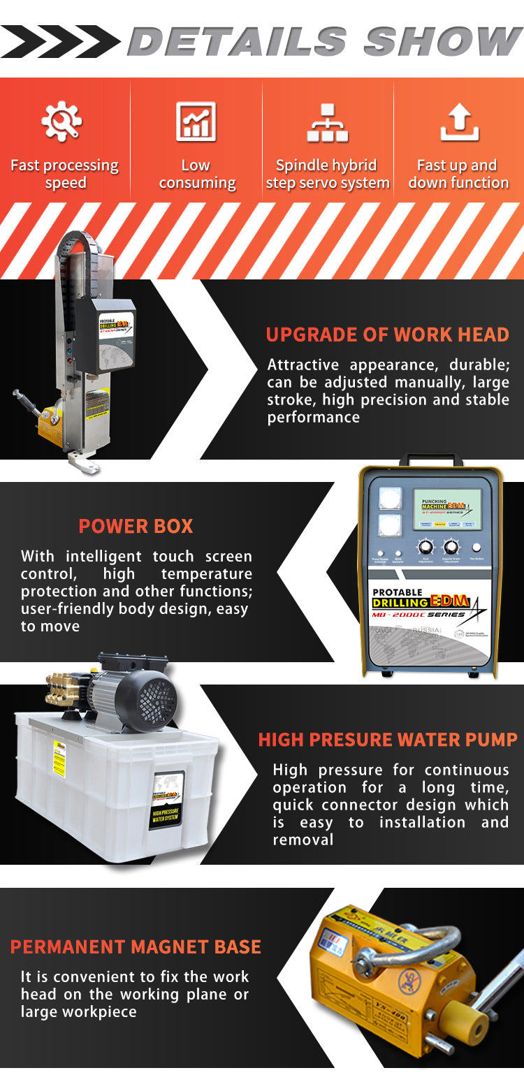 US STOCK MB-2000C EDM Drilling Machine Depth Setting Φ0.5-3mm(Φ0.02''-0.12'')1500W Portable EDM Driller Mircro Hole EDM Punching Machine