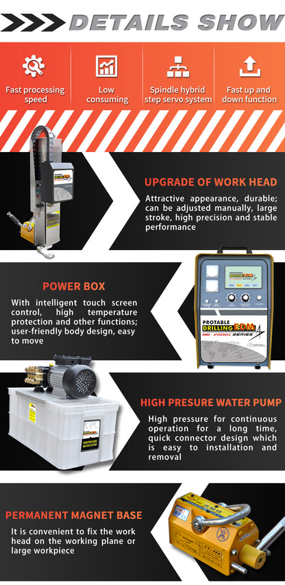 US STOCK MB-2000C EDM Drilling Machine Depth Setting Φ0.5-3mm(Φ0.02''-0.12'')1500W Portable EDM Driller Mircro Hole EDM Punching Machine
