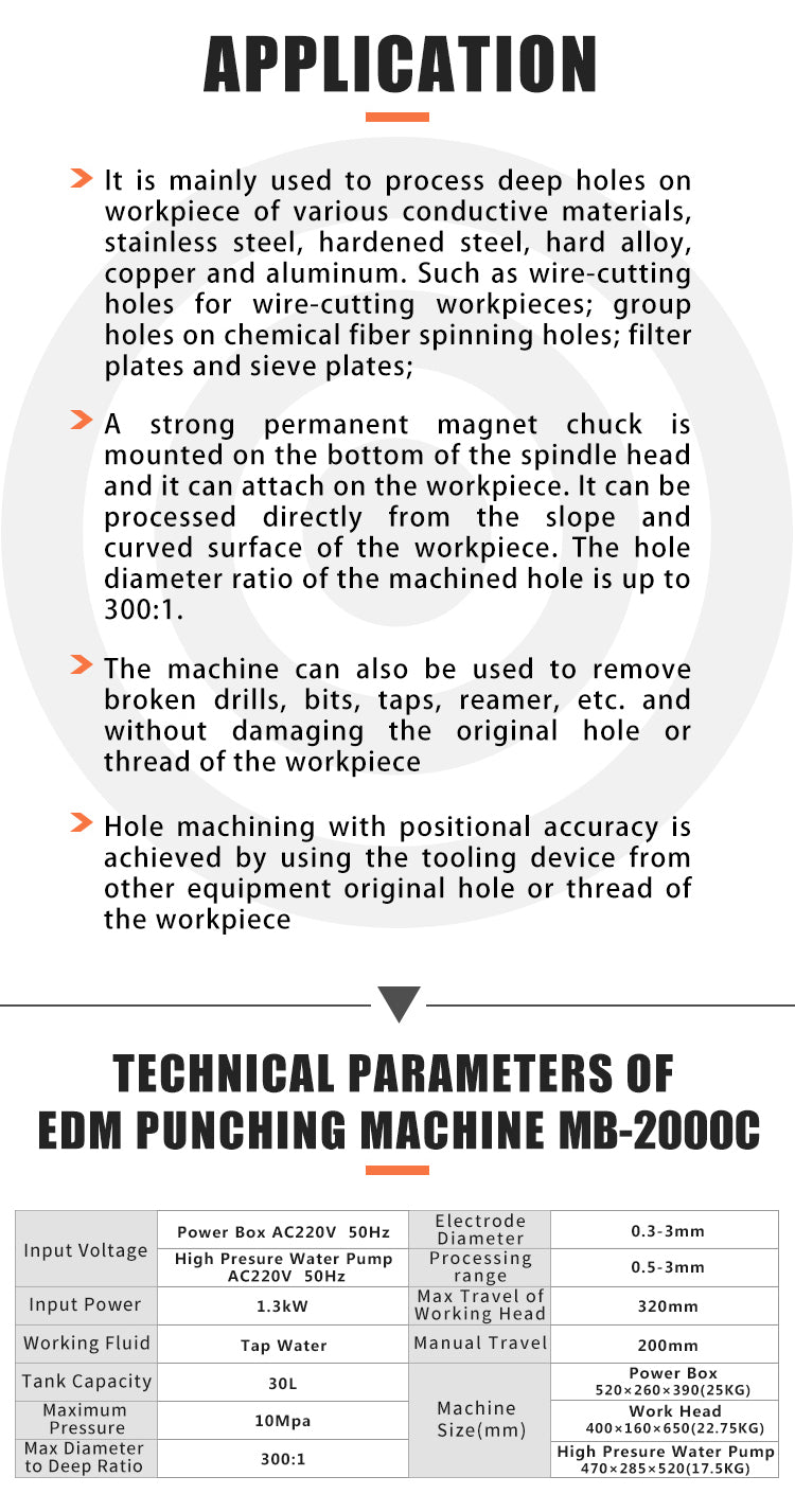 US STOCK MB-2000C EDM Drilling Machine Depth Setting Φ0.5-3mm(Φ0.02''-0.12'')1500W Portable EDM Driller Mircro Hole EDM Punching Machine
