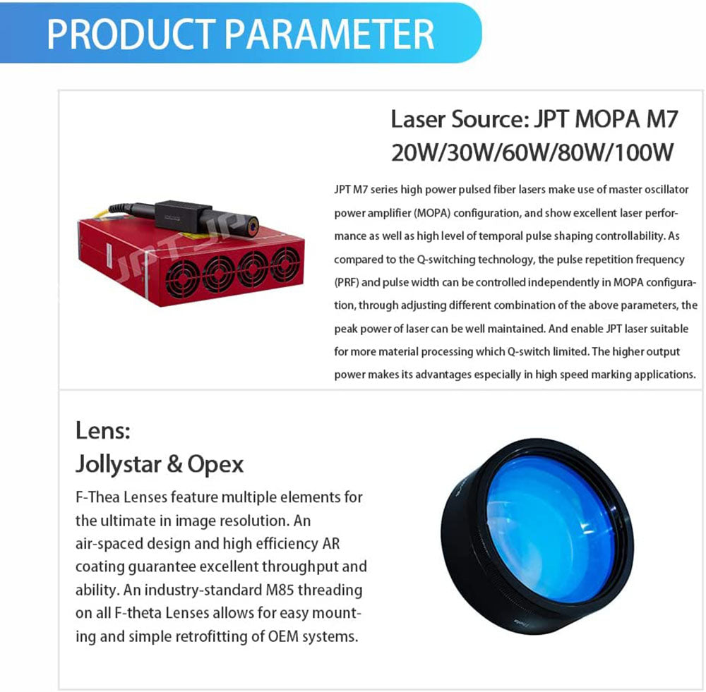 US Stock JPT MOPA E2 Fiber Laser Engraver 60W 100W 200W Fiber Laser Marking Machine Engraving  Lens