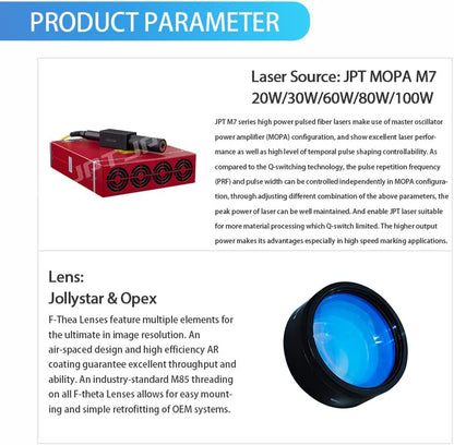 US Stock JPT MOPA E2 Fiber Laser Engraver 60W 100W 200W Fiber Laser Marking Machine Engraving  Lens