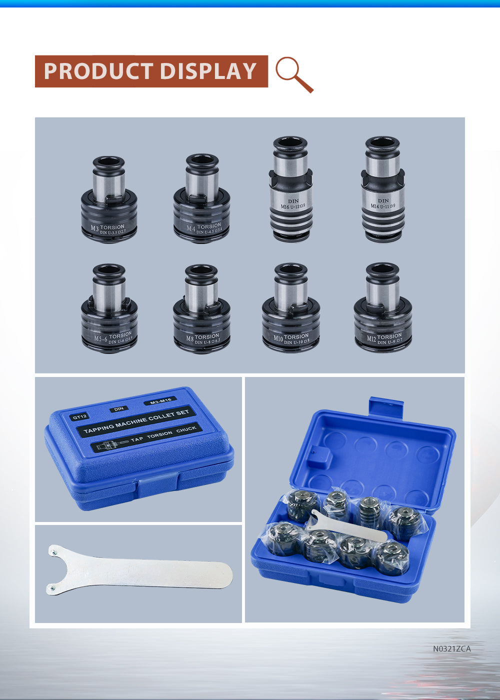 GT12 DIN Tapping Collets Chuck 8PCS Tapping Adapters DIN for M16 Electric Tapping Chuck Clamp Collet M3,M4 M5-M6 M8 M10 M12 M14 M16