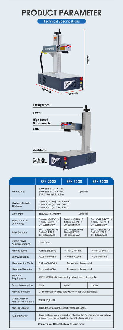 Fiber Laser Engraver 20/30/50W JPT Laser  Marking Machines for Metal Portable Deep Engraver Lightburn Compatible