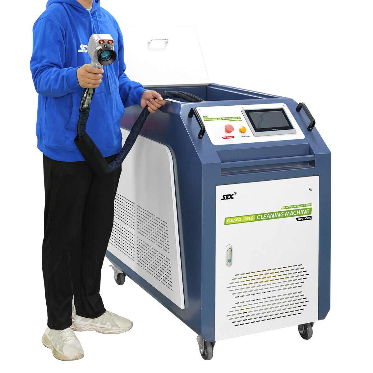 SFX Water Cooled Laser Handheld Cleaning Machine 500mm Wide Scan, Double Wobble Cleaning Head Smart IoT Remote 500/1000/2000W Laser Cleaner, Efficient Rust Removal, Portable Cleaning Machine for Metal