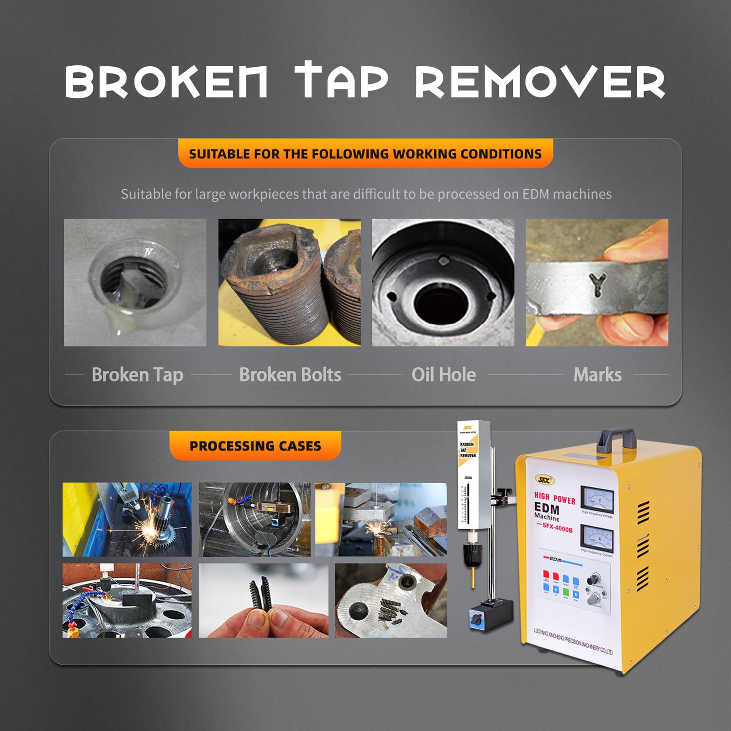 Portable EDM Tap Burner 3000W,110V Remove M2 to M48(Dia. 0.07in to 2 in) broken Screw,drills,taps, bolts from Blind Hole,Depth Setting