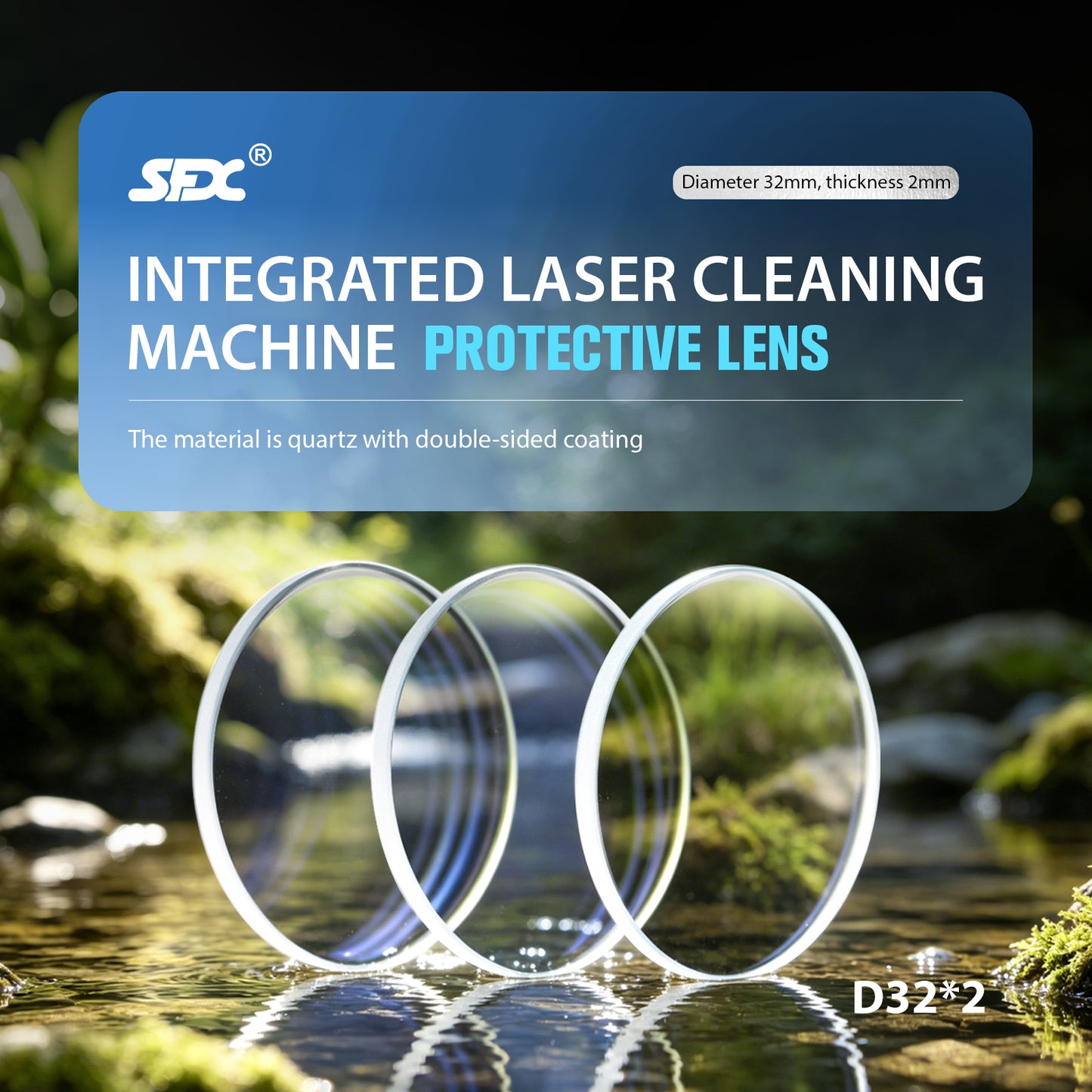 Protective Lens 3PCS/10PCS for Handheld Laser Cleaning Machine Diameter 32mm Thickness 2mm Suitable for SLC-2030B/3040B  Continuous Double-Wobble Laser Head