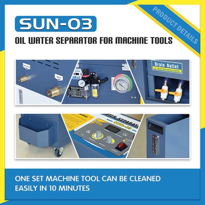 US Stock SFX SUN-03 Oil Water Separator Filter Machine, 1000 L/H Large Flow Oil Skimmer for Cutting Fluid & Water-Based Coolants, Floating Suction Nozzle for CNC Machine Tools