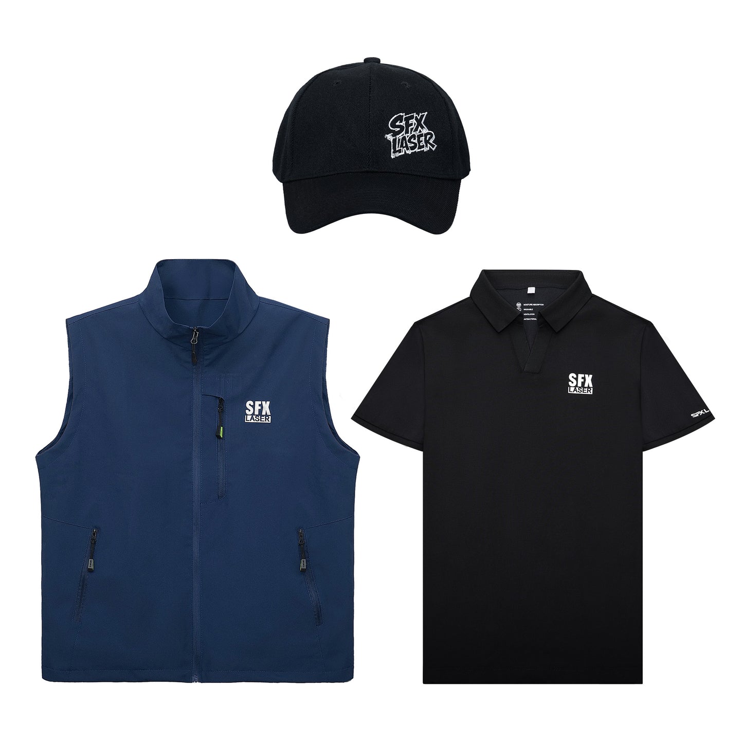 SFX Workwear Apparel Set, 3-Piece Protective Clothing Kit Including Work T-Shirt, Utility Vest and Cap for Workshop, Factory and Daily Jobsite Use
