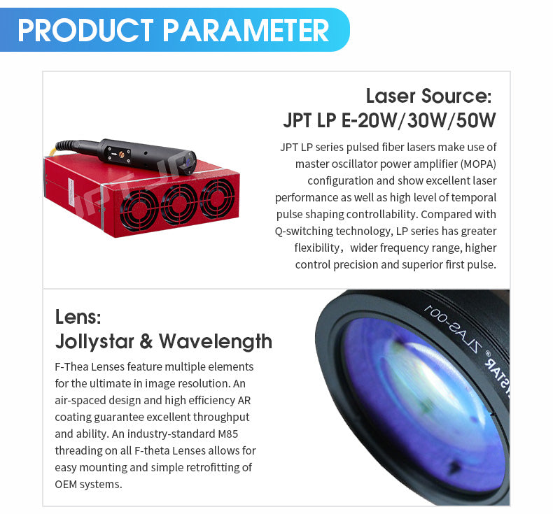 US Stock JPT Fiber Laser Engraver 20/30/50W Fiber Laser Marking Machine Engraving  Lens Compitable with Lightburn