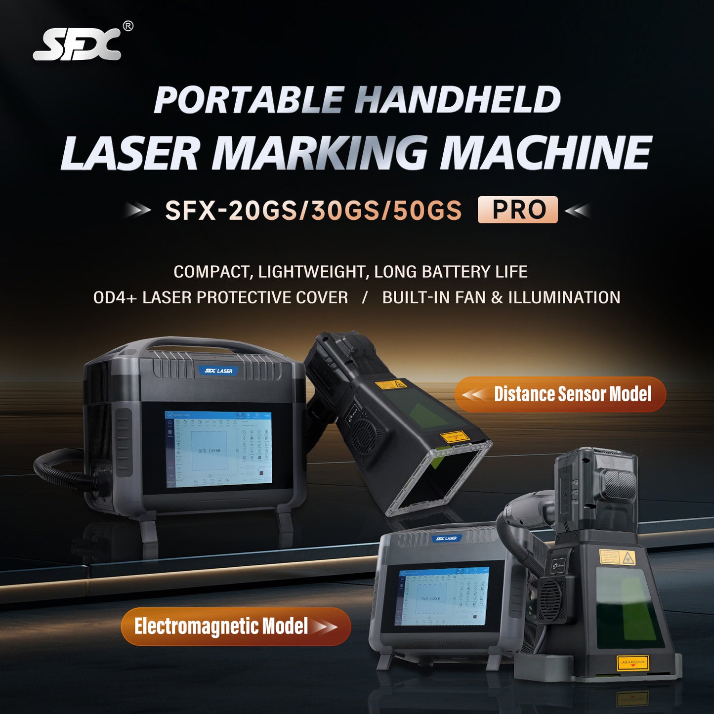 SFX Pro 20W 50W Fiber Laser Engraver Portable Handheld Laser Marking Machine Linux System 8 Core, 7-Inch Touch Screen, Dual Power, Infrared Positioning for Metal/Non-Metal Marking
