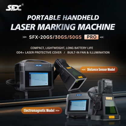 SFX Pro 20W 50W Fiber Laser Engraver Portable Handheld Laser Marking Machine Linux System 8 Core, 7-Inch Touch Screen, Dual Power, Infrared Positioning for Metal/Non-Metal Marking