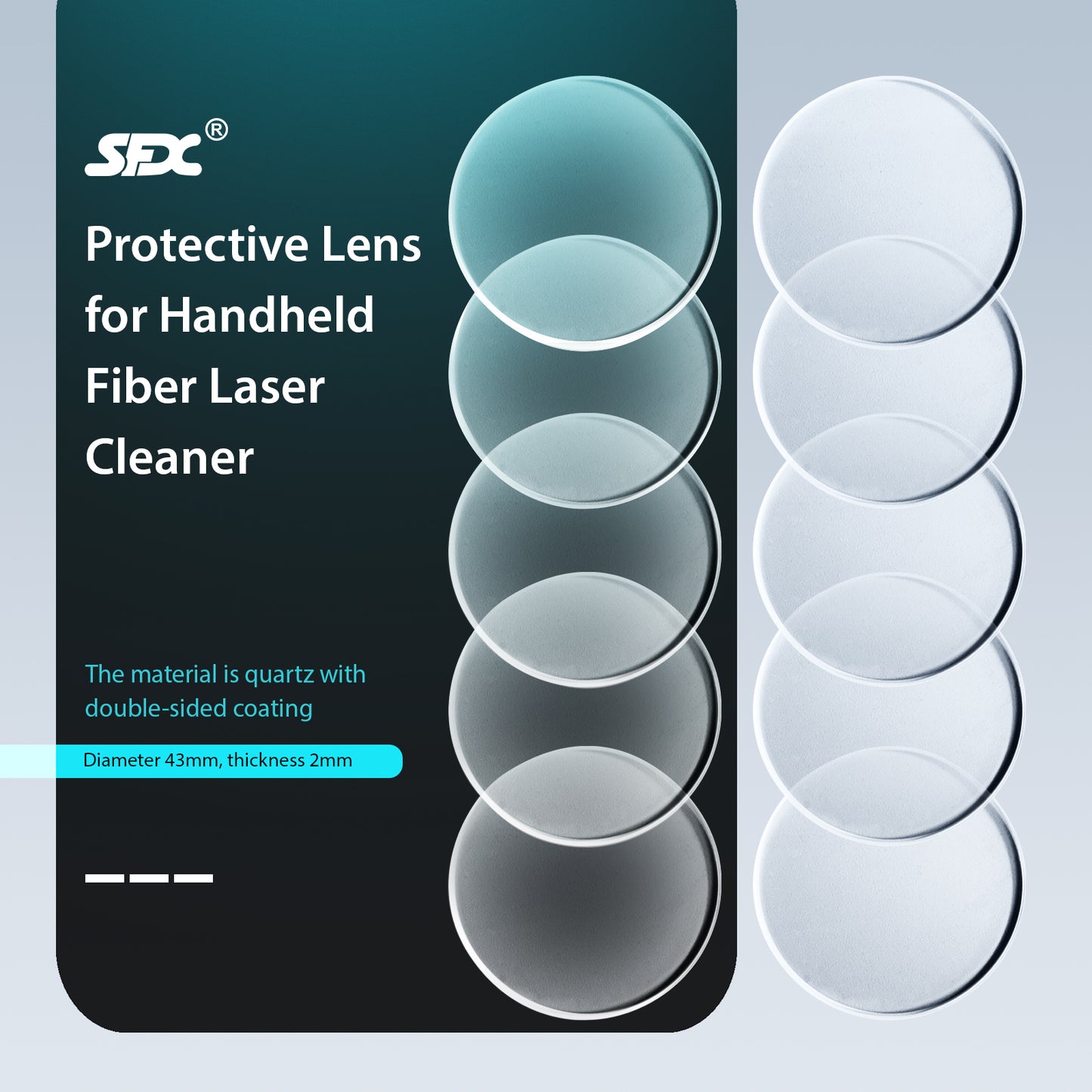 Protective Lens for  for 3000W Laser Industrial Cleaning Machine Laser Rust Removal Diameter 43mm Thickness 2mm