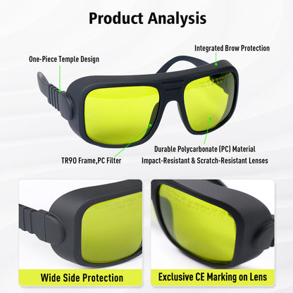 SFX Laser Safety Glasses XI-05P/XI-06P - CE EN207 Certified OD7+ OD8+ Goggles for Laser Cleaning, Welding, Marking & Cutting (800-1100nm Protection) Anti-Flash, Anti-Scratch, Wide Side Shield Bayer PC Frame Laser Radiation Protection